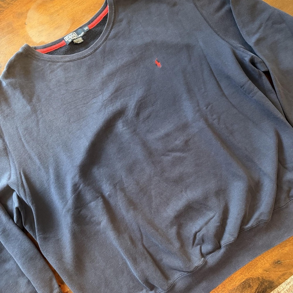 Vintage Polo Ralph Lauren Sweatshirt Mens 2XL Blue Fleece Crewneck Pony Pullover